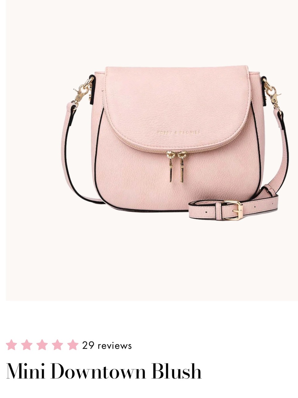 Poppy & Peonies Mini Downtown Blush Vegan Leather Crossbody Bag Purse